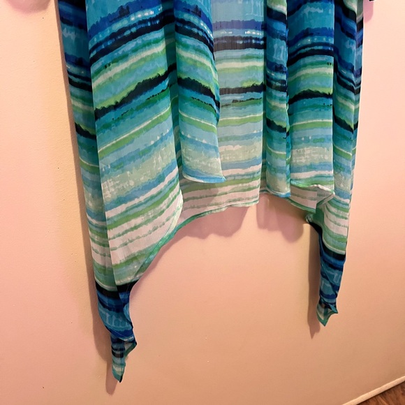 Ruby Rd Sheer Long Kimono Cardigan XL – Artsy Boho Ocean Stripes Resortwear - Picture 4 of 5